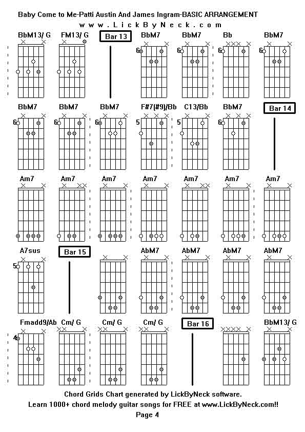 Chord Grids Chart of chord melody fingerstyle guitar song-Baby Come to Me-Patti Austin And James Ingram-BASIC ARRANGEMENT,generated by LickByNeck software.